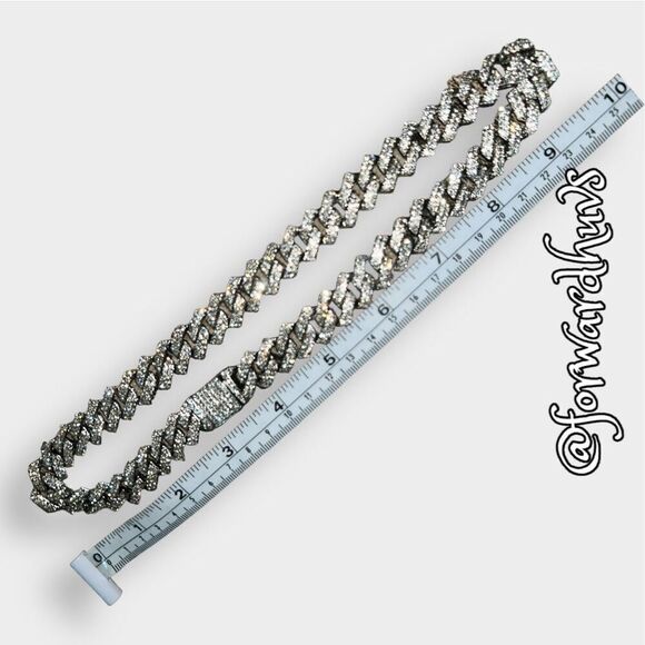 Silver Tone Rhinestone Covered Bling Necklace with Hidden Clasp - Picture 5 of 8